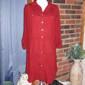 Japna Maroon Tie waist Button Front Shirt Dress XL